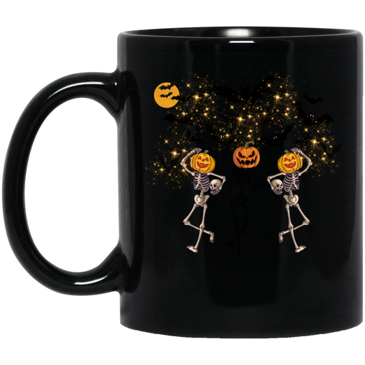 BM11OZ 11 oz. Black Mug, halloween skeleton pumpkin head