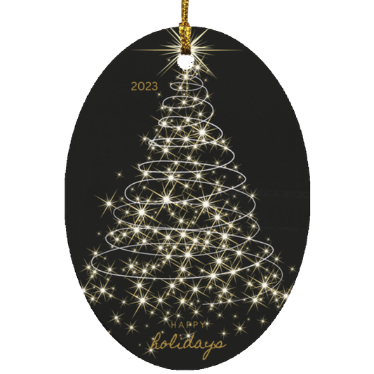 SUBORNO Oval Ornament, Gold Christmas Tree, 2023 Christmas Decoration, Holiday Gift idea