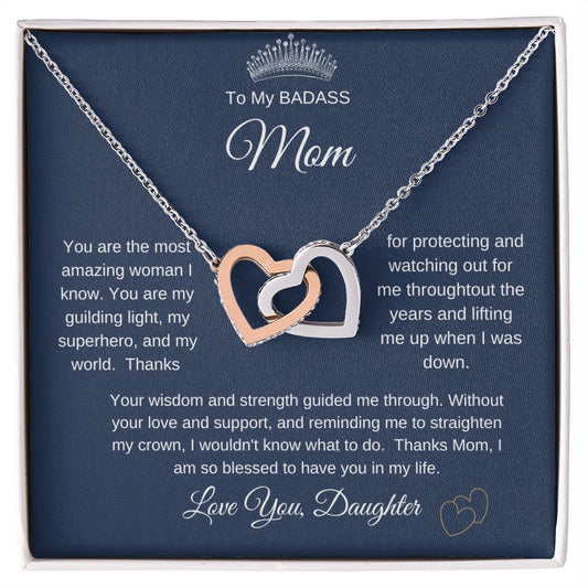 Interlocking Hearts Necklace for MOM from DAUGHTER. TWO HEARTS BEATING AS ONE. I LOVE YOU VERY MUCH MOM. Happy BIRTHDAY Day