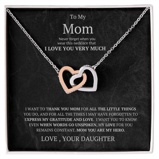 Interlocking hearts necklace for MOM from DAUGHTER. I LOVE YOU MOM. Happy Mother Day
